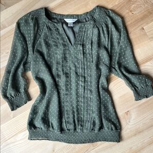 Christopher & Banks Olive Green Blouse with Patterned Texture